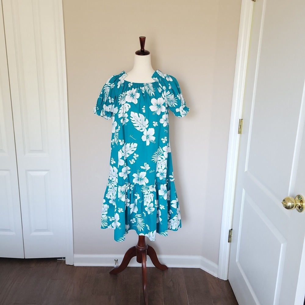 Vtg Hawaiian Midi Sundress Mumu Sz S Floral Tropical Tiered House Dress Oversize